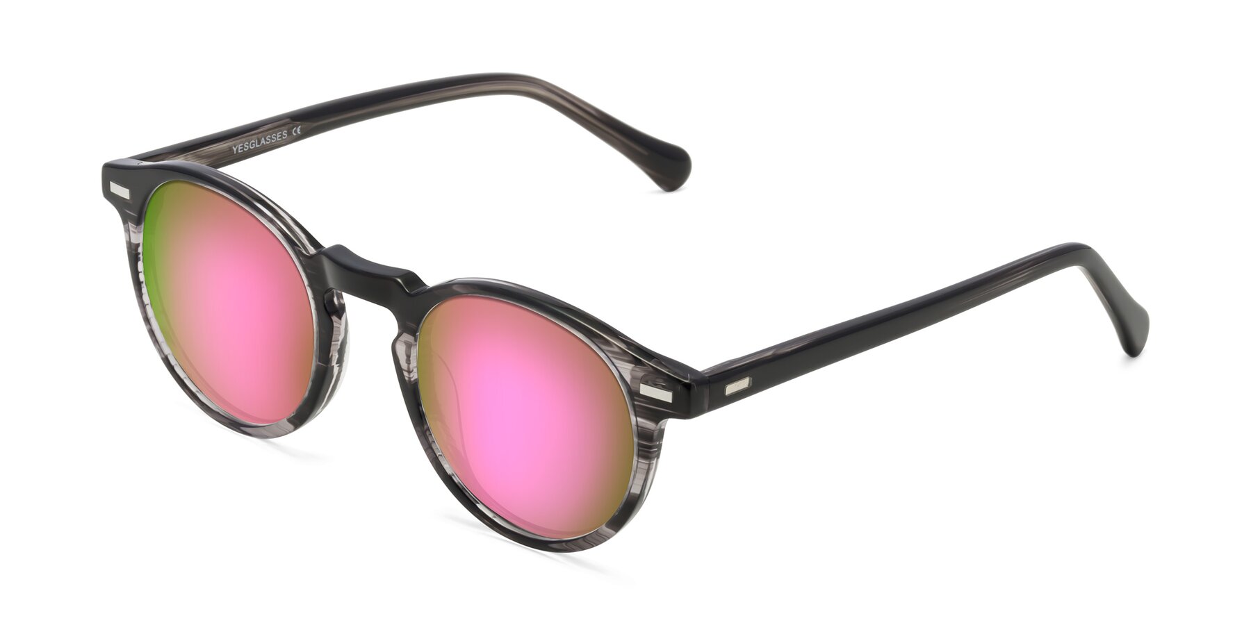 Angle of Anchorage in Striped Gray with Pink Mirrored Lenses