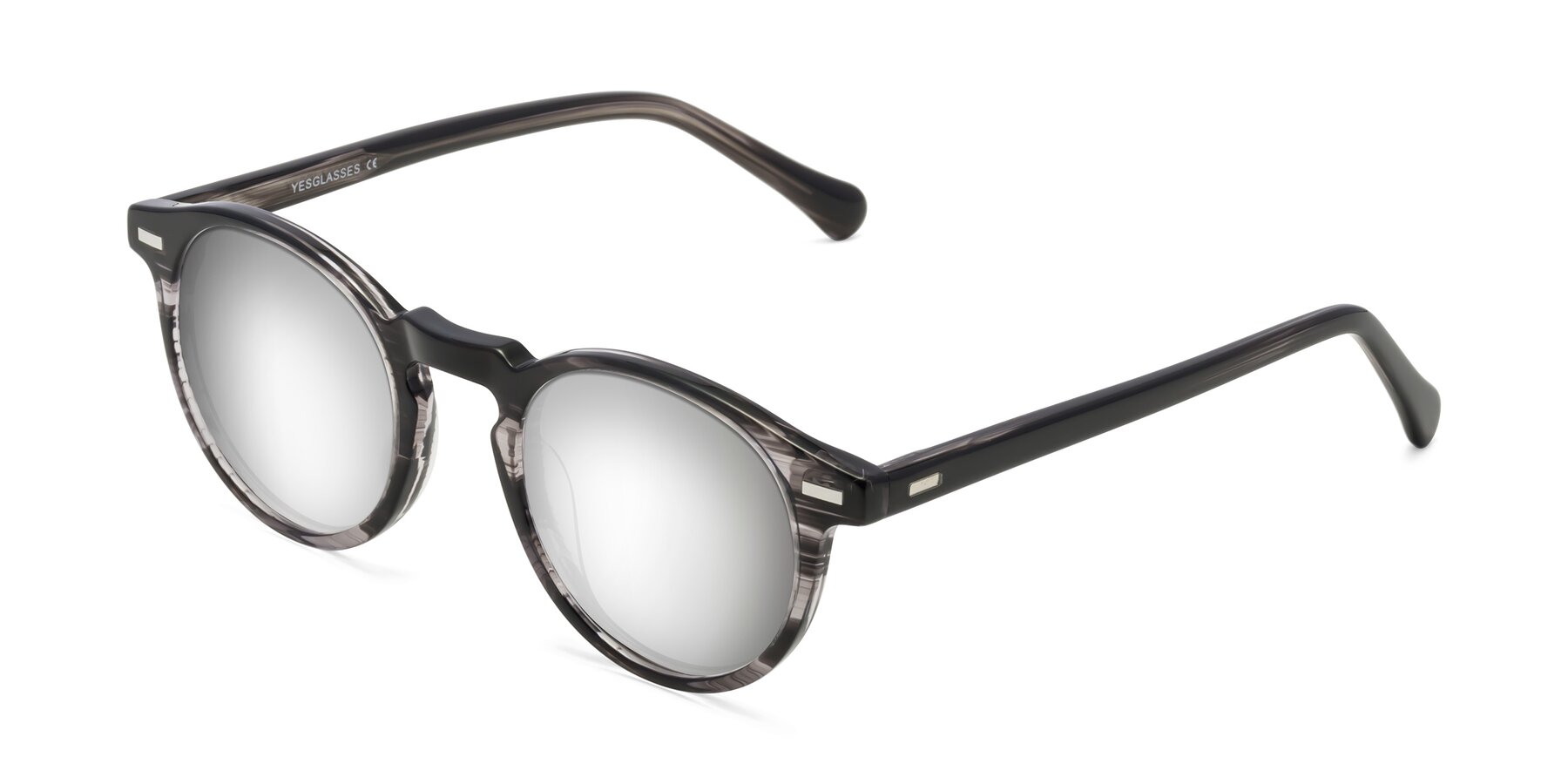 Angle of Anchorage in Striped Gray with Silver Mirrored Lenses