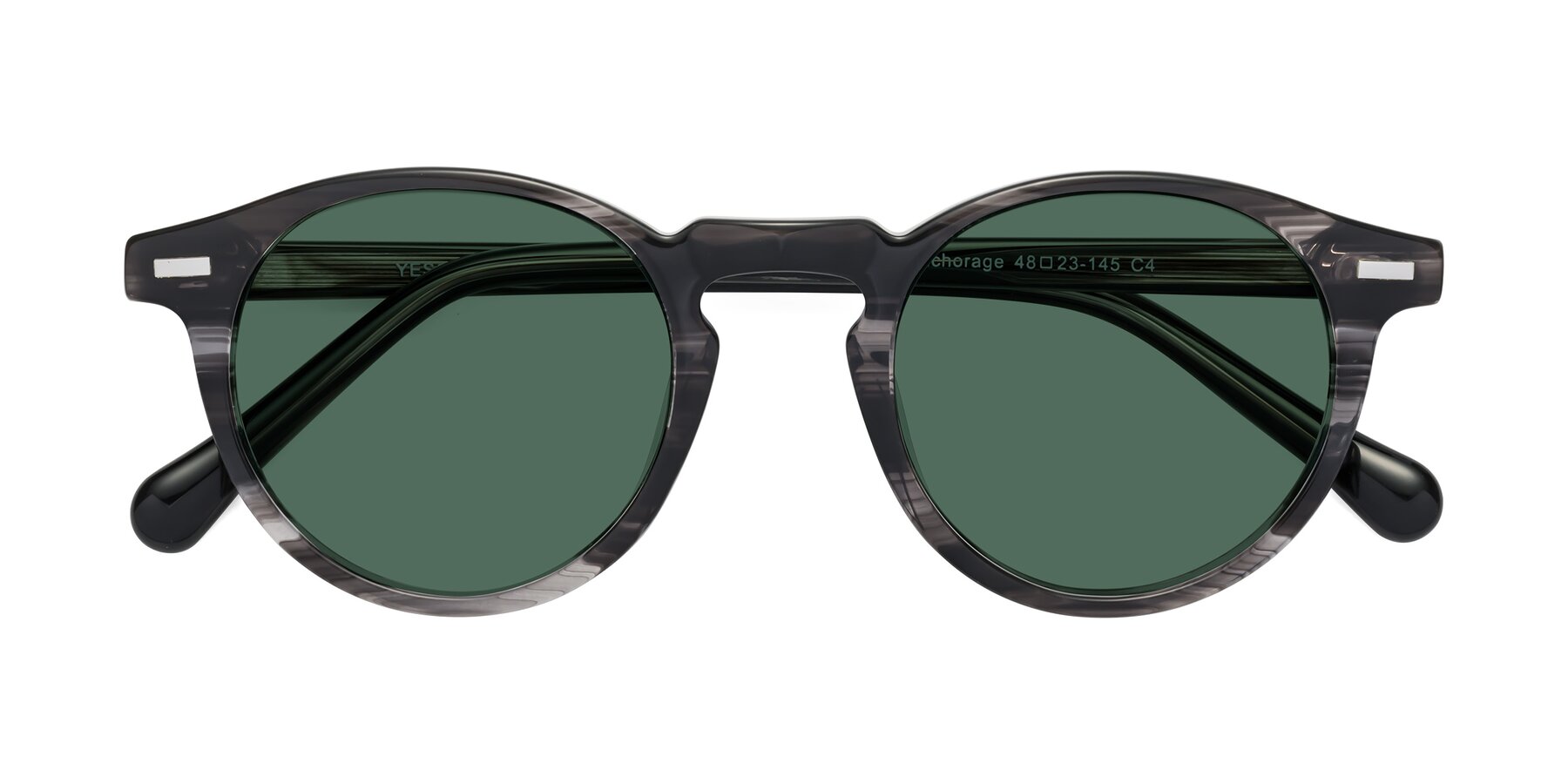 Folded Front of Anchorage in Striped Gray with Green Polarized Lenses