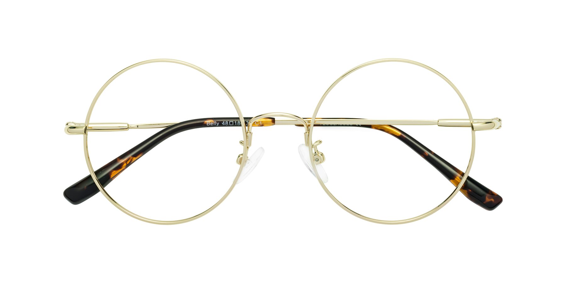 Folded Front of Belly in Gold with Clear Reading Eyeglass Lenses
