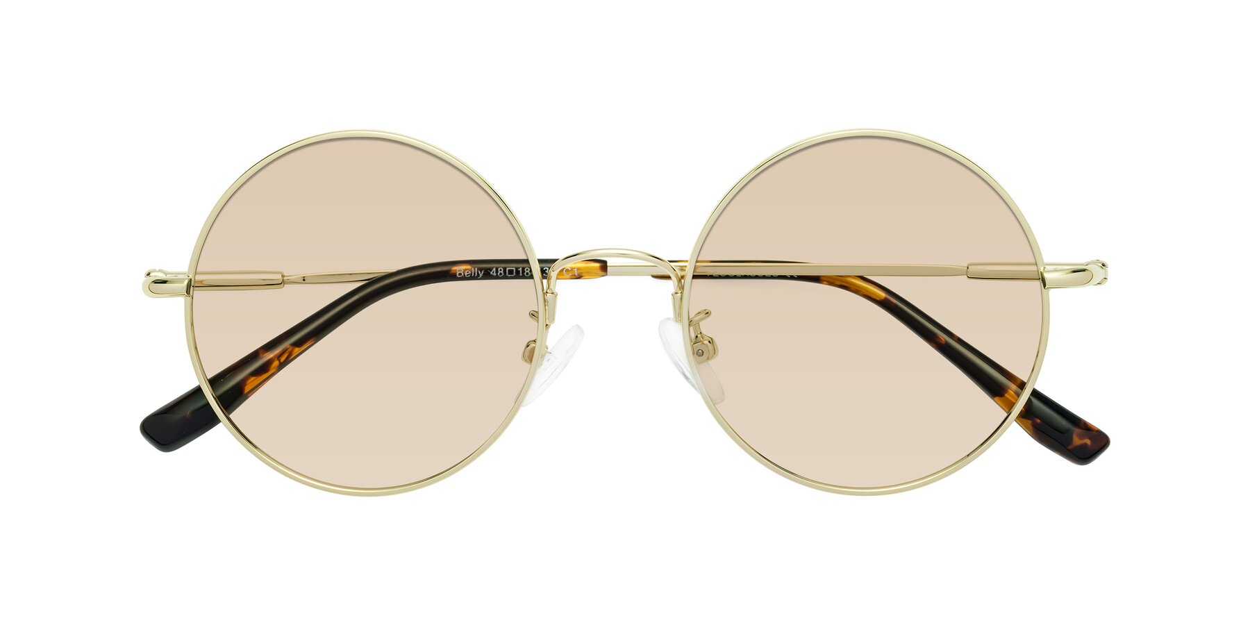 Folded Front of Belly in Gold with Light Brown Tinted Lenses