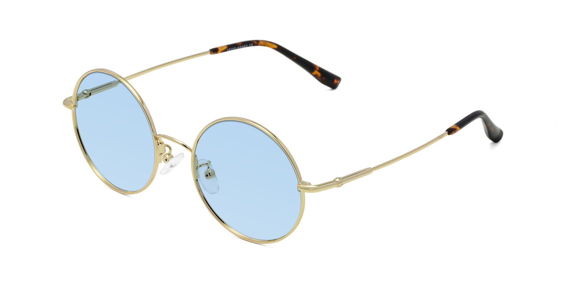 Angle of Belly in Gold with Light Blue Tinted Lenses