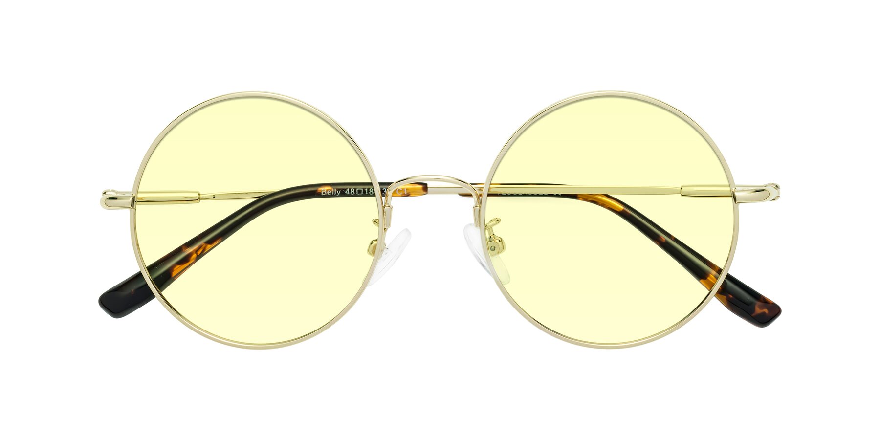 Folded Front of Belly in Gold with Light Yellow Tinted Lenses