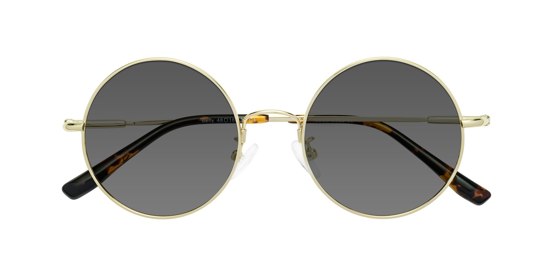 Folded Front of Belly in Gold with Medium Gray Tinted Lenses
