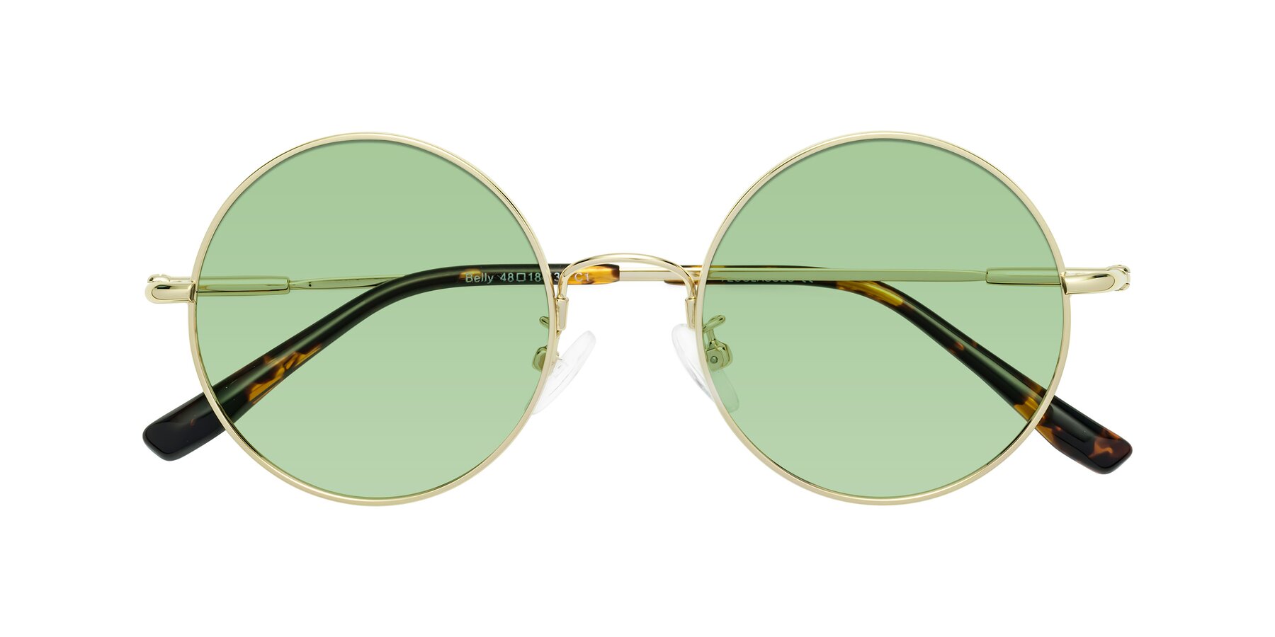 Folded Front of Belly in Gold with Medium Green Tinted Lenses