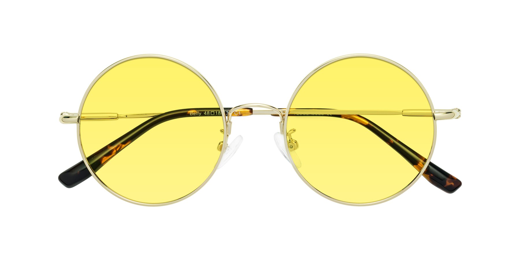 Folded Front of Belly in Gold with Medium Yellow Tinted Lenses