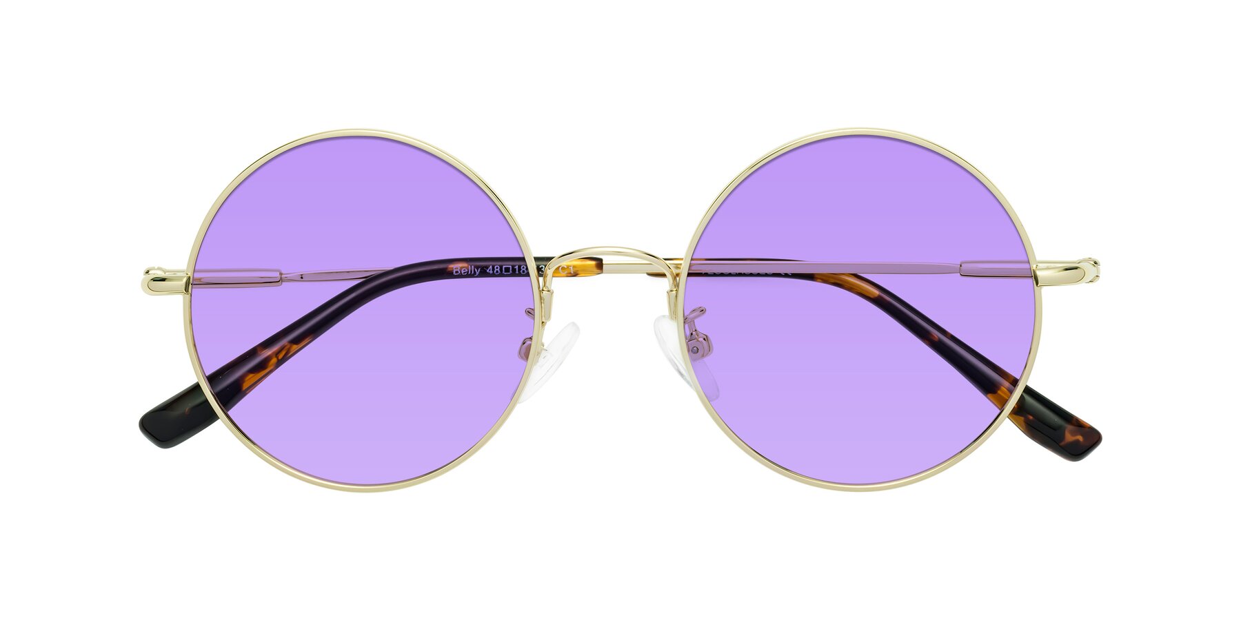 Folded Front of Belly in Gold with Medium Purple Tinted Lenses