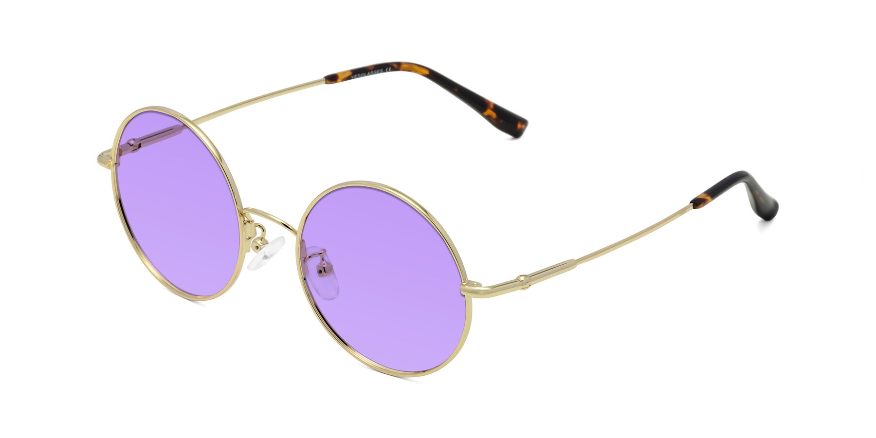 Angle of Belly in Gold with Medium Purple Tinted Lenses