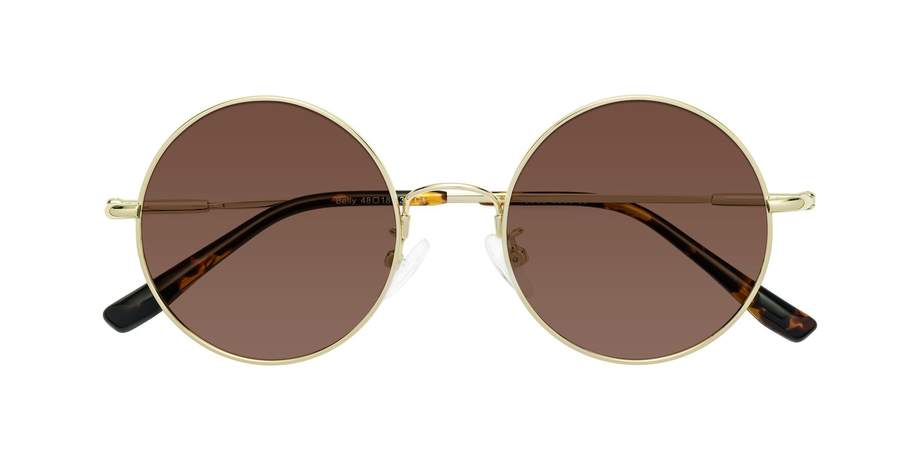 Folded Front of Belly in Gold with Brown Tinted Lenses