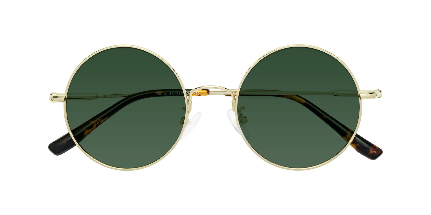Folded Front of Belly in Gold with Green Tinted Lenses
