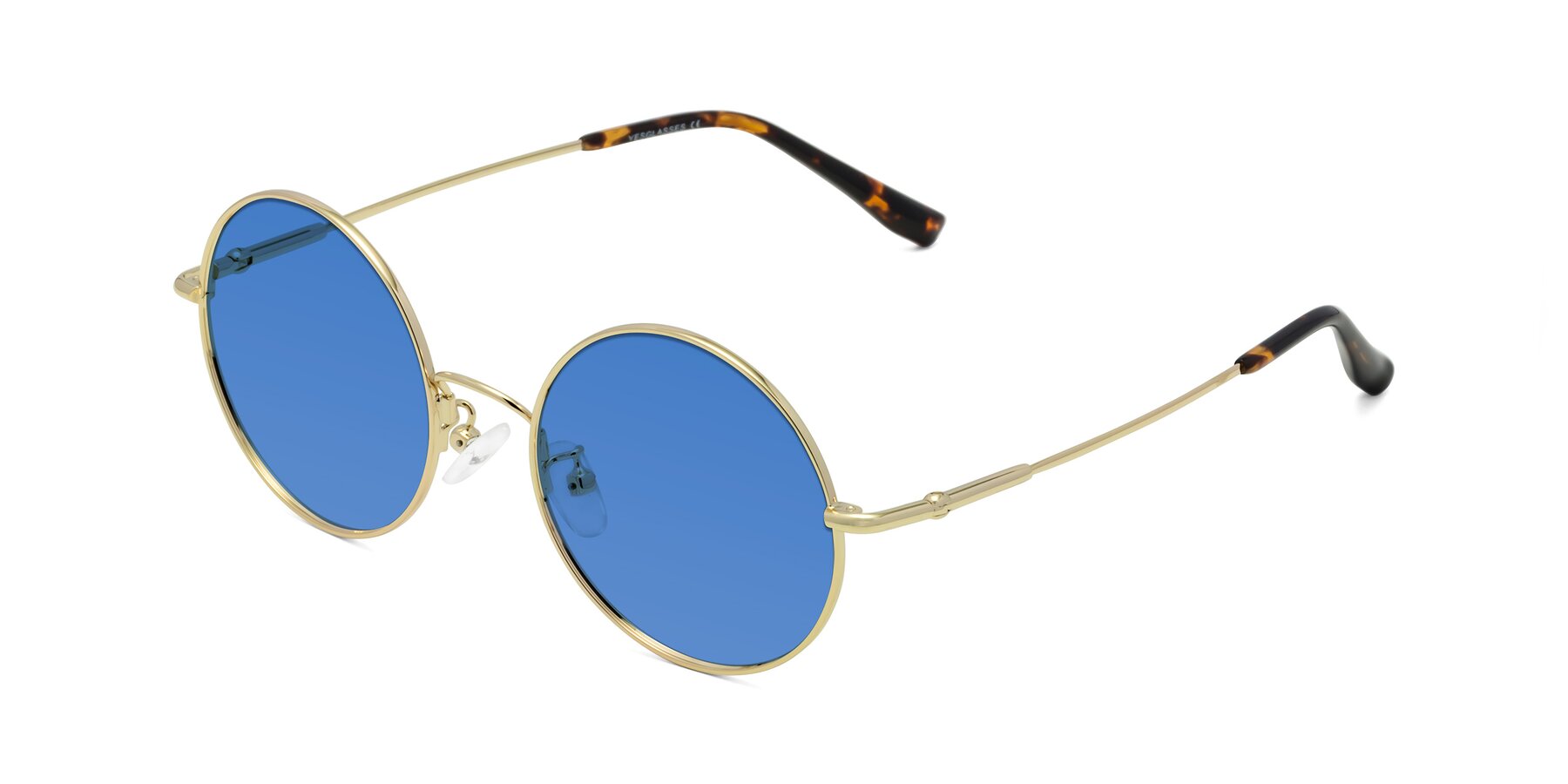 Angle of Belly in Gold with Blue Tinted Lenses
