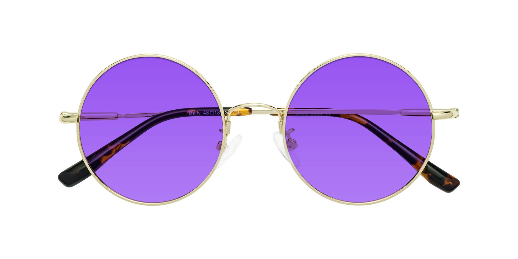 Folded Front of Belly in Gold with Purple Tinted Lenses