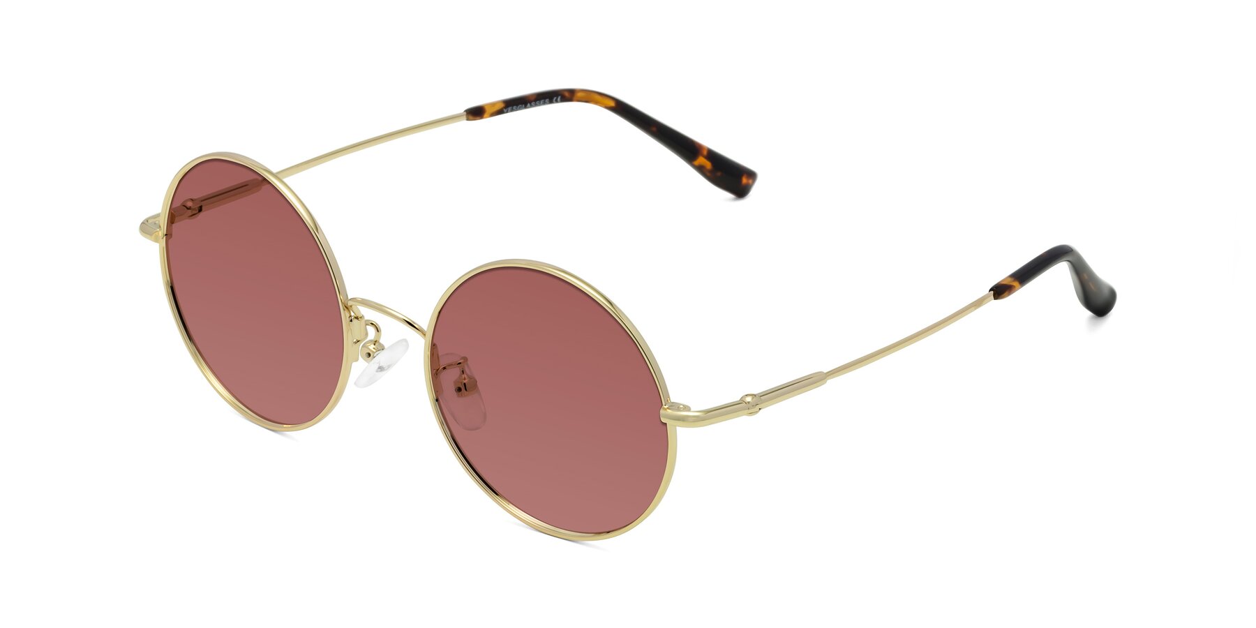 Angle of Belly in Gold with Garnet Tinted Lenses