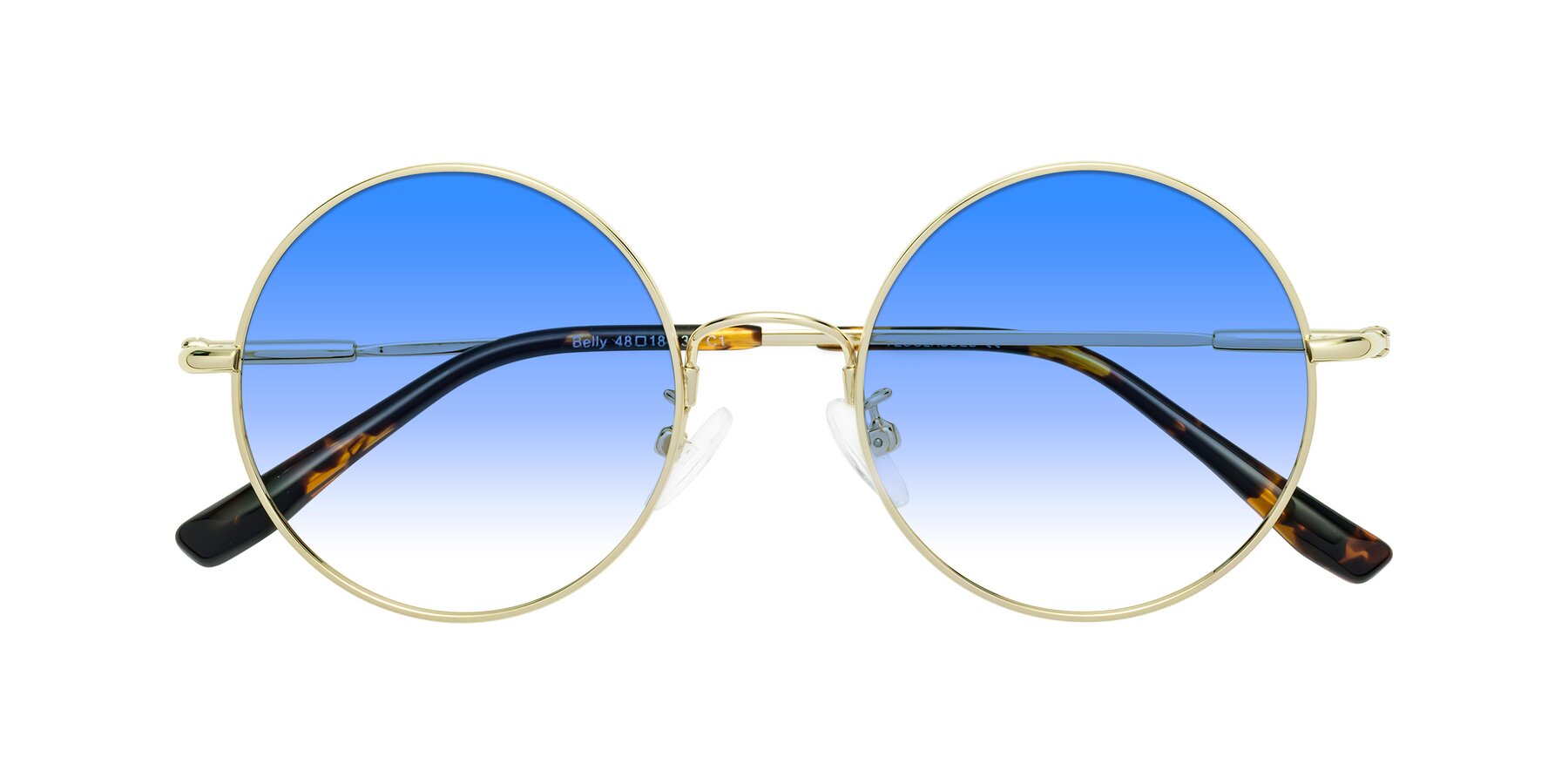 Folded Front of Belly in Gold with Blue Gradient Lenses
