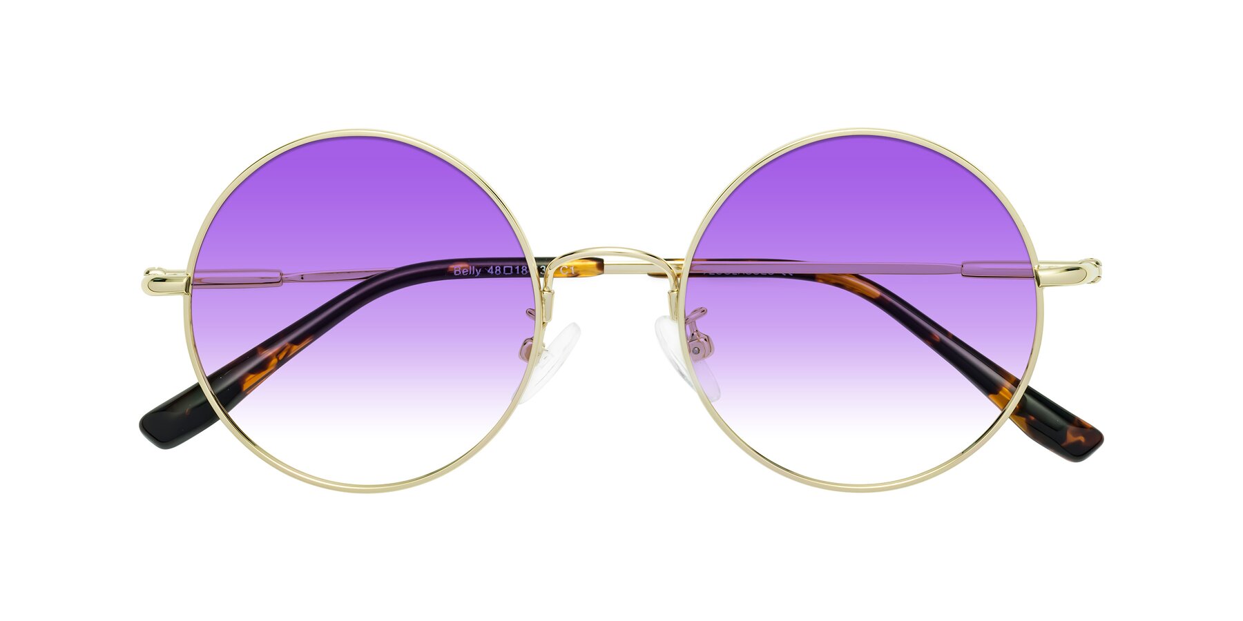Folded Front of Belly in Gold with Purple Gradient Lenses