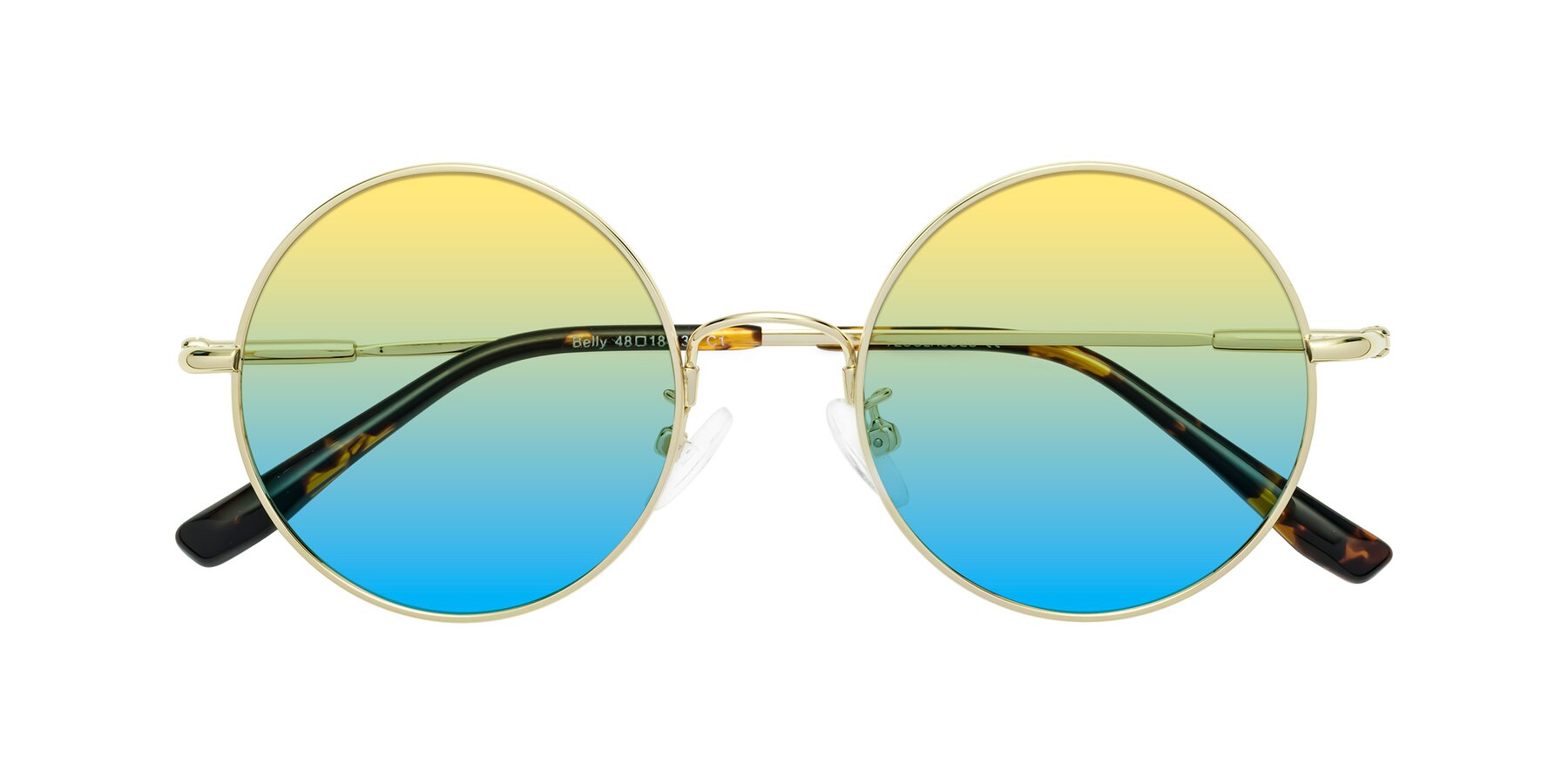 Folded Front of Belly in Gold with Yellow / Blue Gradient Lenses