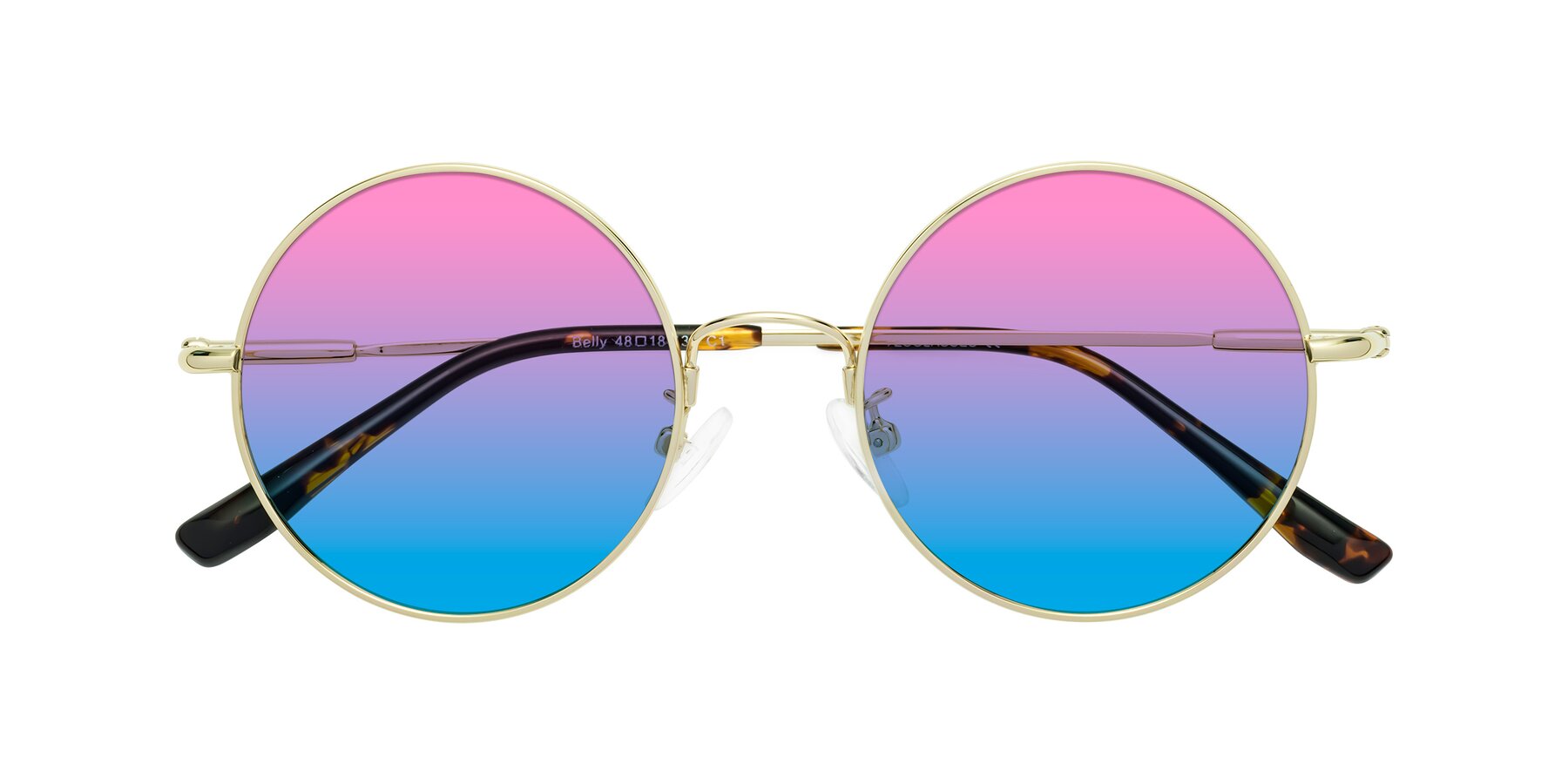 Folded Front of Belly in Gold with Pink / Blue Gradient Lenses