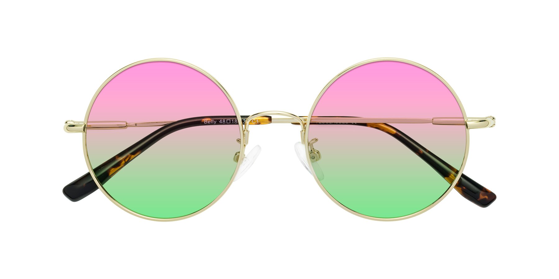 Folded Front of Belly in Gold with Pink / Green Gradient Lenses