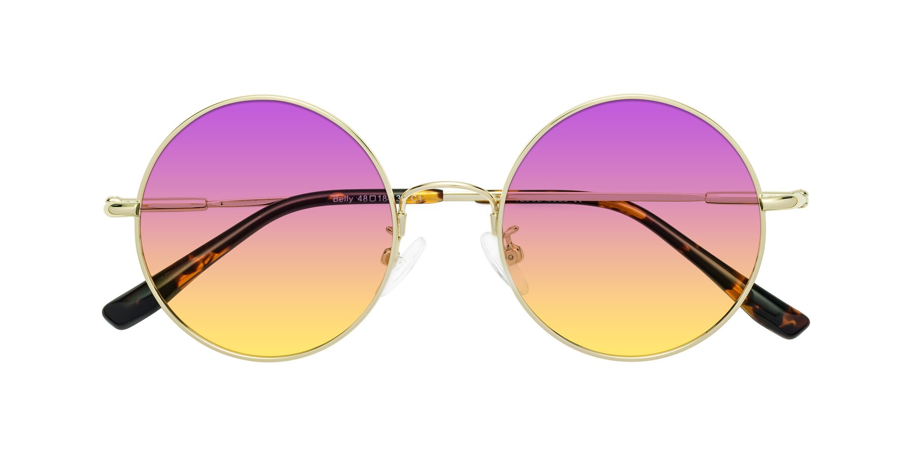 Folded Front of Belly in Gold with Purple / Yellow Gradient Lenses