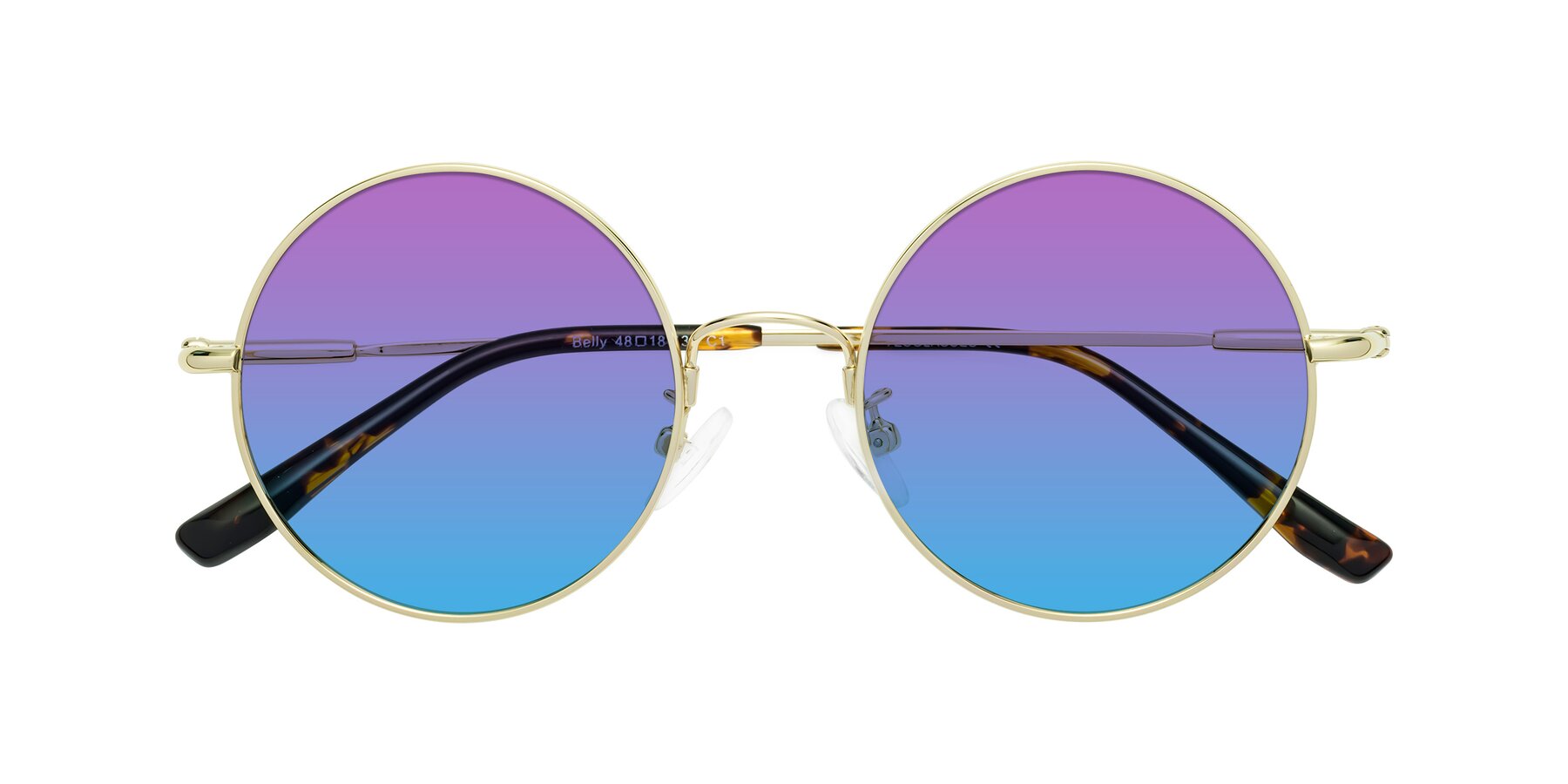 Folded Front of Belly in Gold with Purple / Blue Gradient Lenses