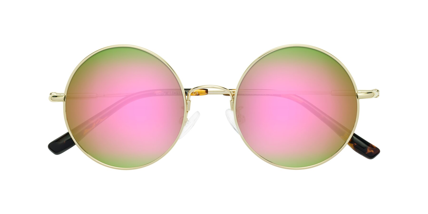 Folded Front of Belly in Gold with Pink Mirrored Lenses