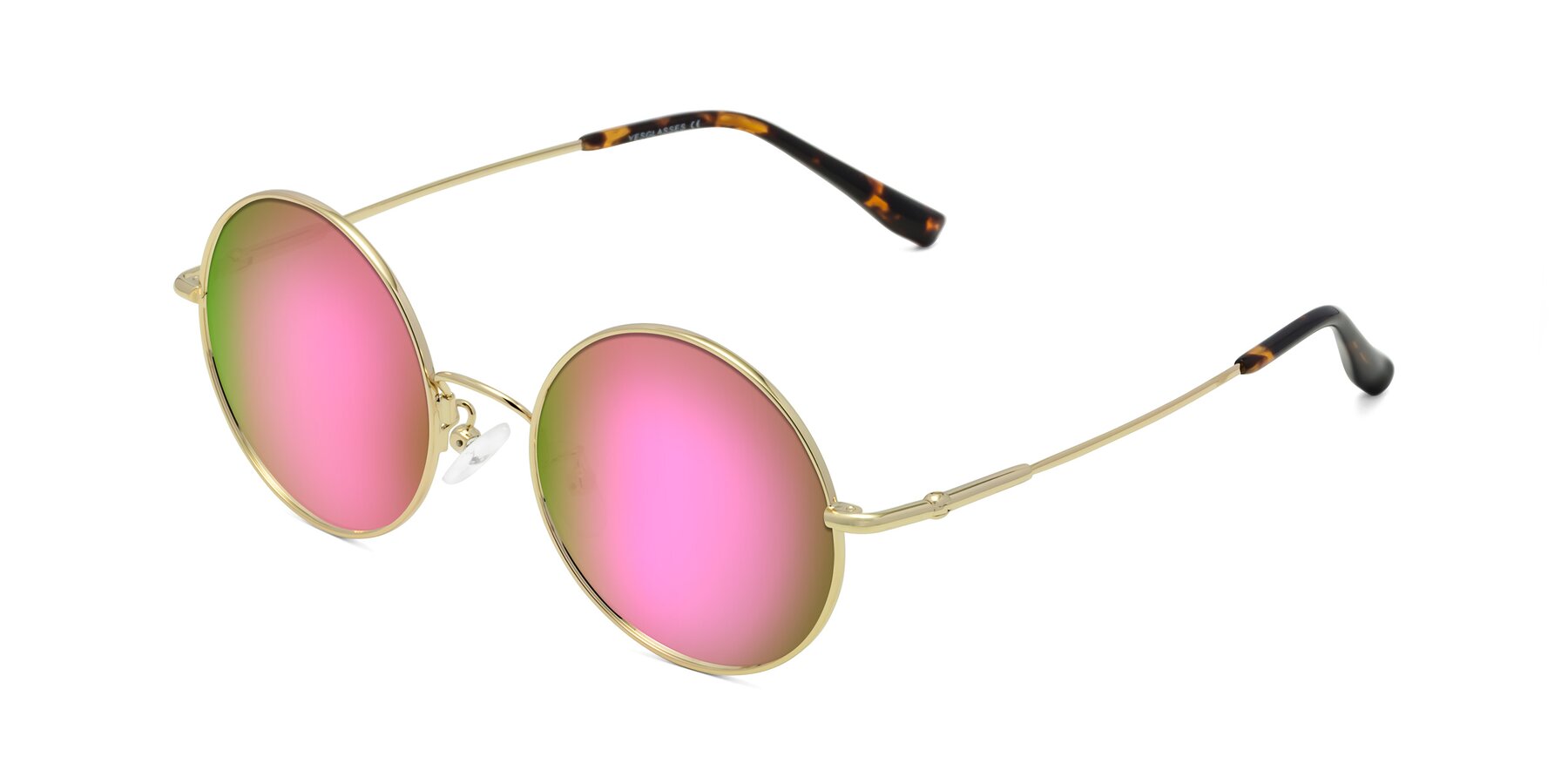 Angle of Belly in Gold with Pink Mirrored Lenses