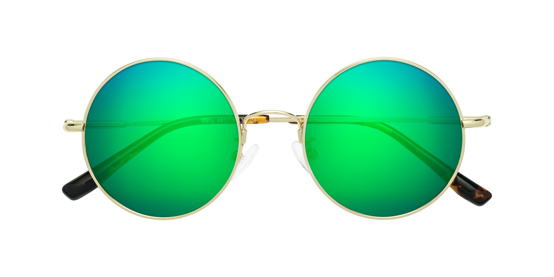 Folded Front of Belly in Gold with Green Mirrored Lenses