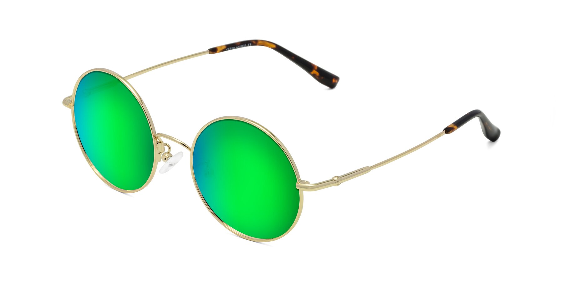 Angle of Belly in Gold with Green Mirrored Lenses