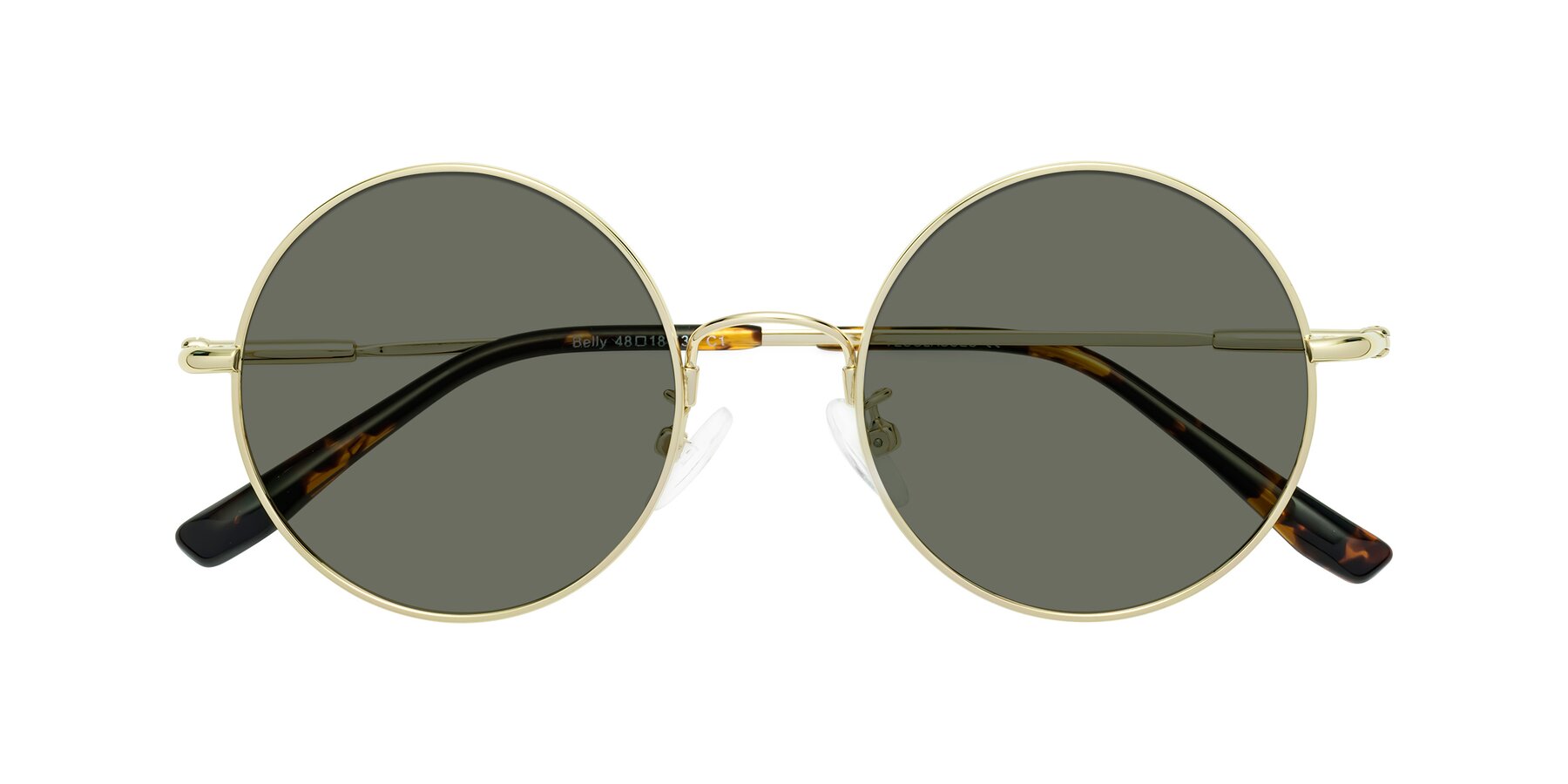 Folded Front of Belly in Gold with Gray Polarized Lenses