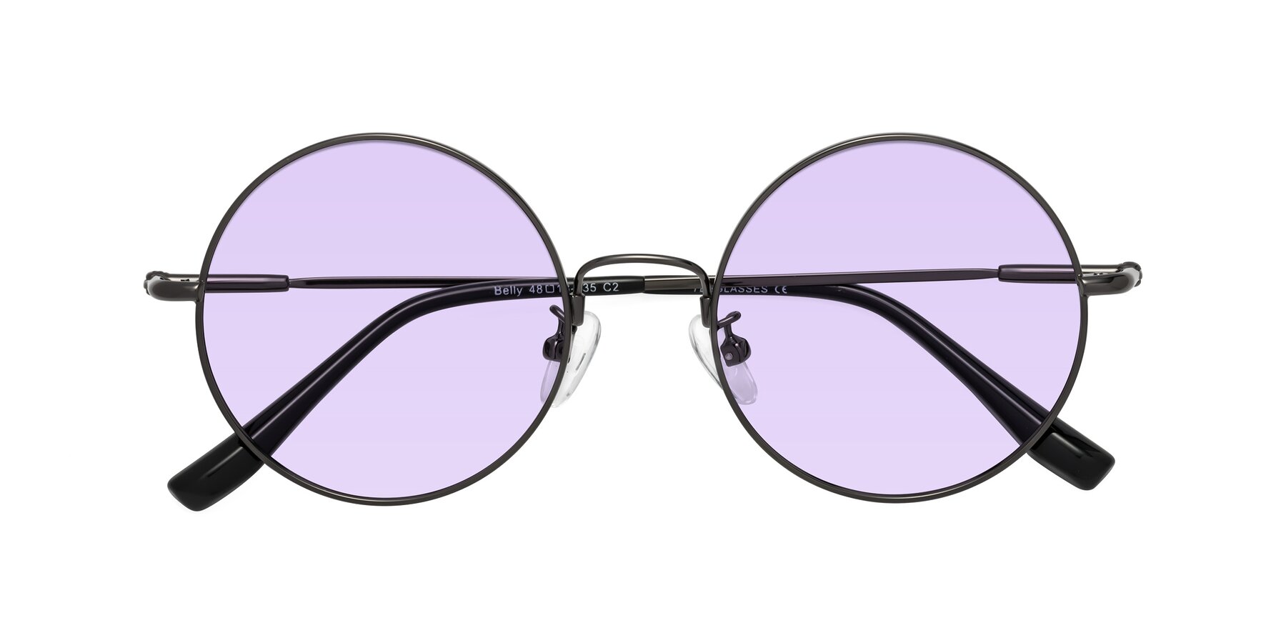 Folded Front of Belly in Gunmetal with Light Purple Tinted Lenses