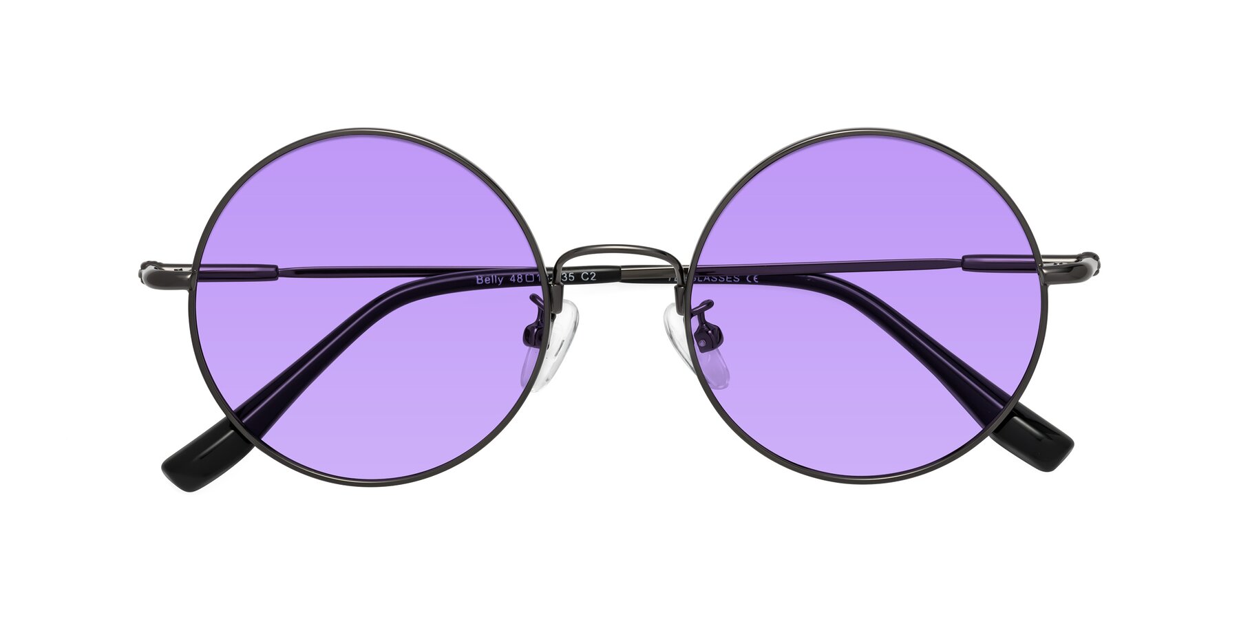 Folded Front of Belly in Gunmetal with Medium Purple Tinted Lenses