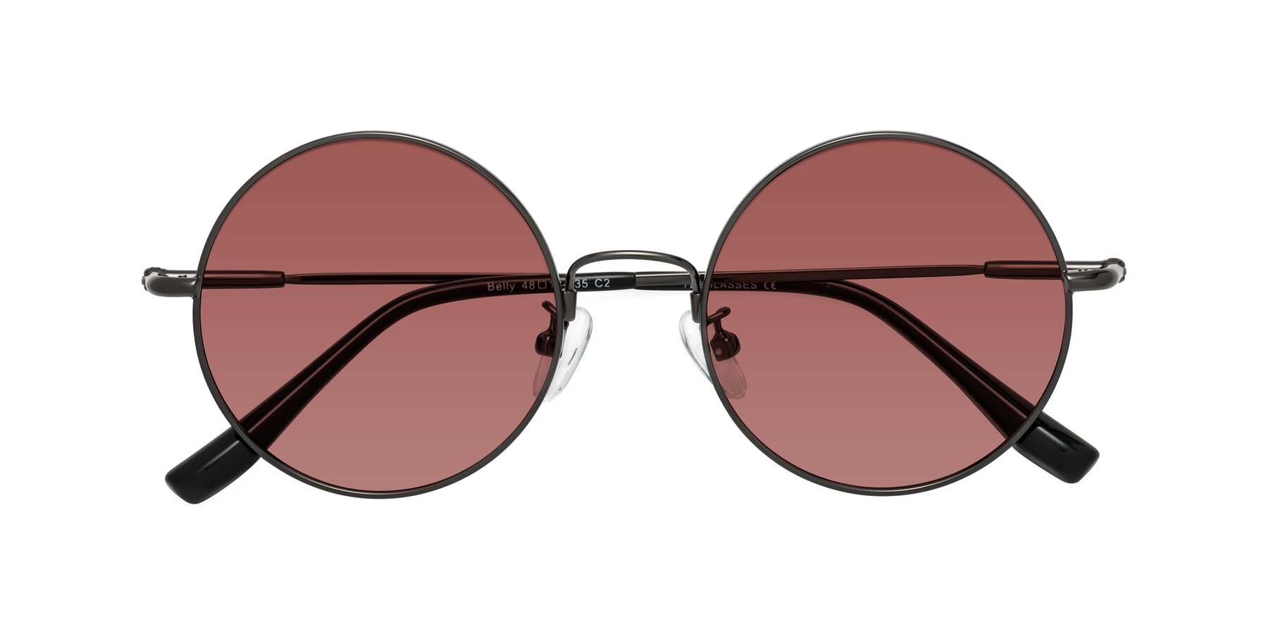 Folded Front of Belly in Gunmetal with Garnet Tinted Lenses