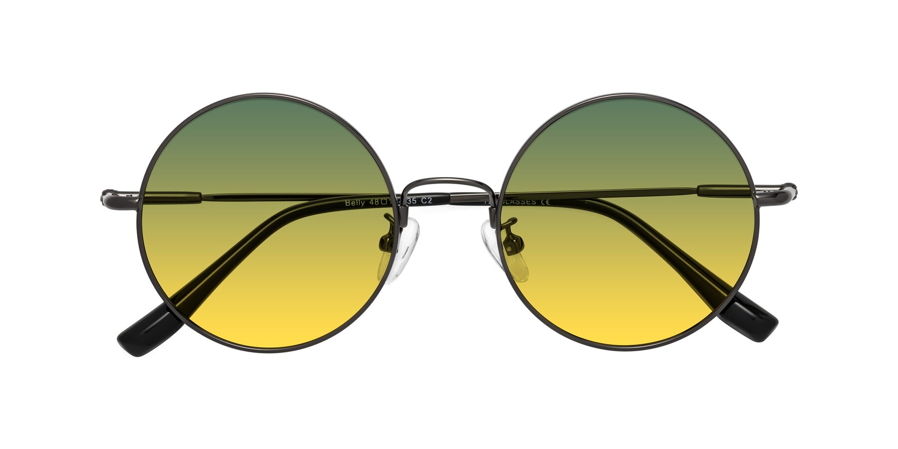 Folded Front of Belly in Gunmetal with Green / Yellow Gradient Lenses