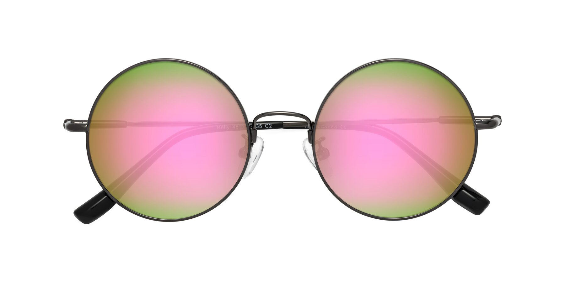 Folded Front of Belly in Gunmetal with Pink Mirrored Lenses