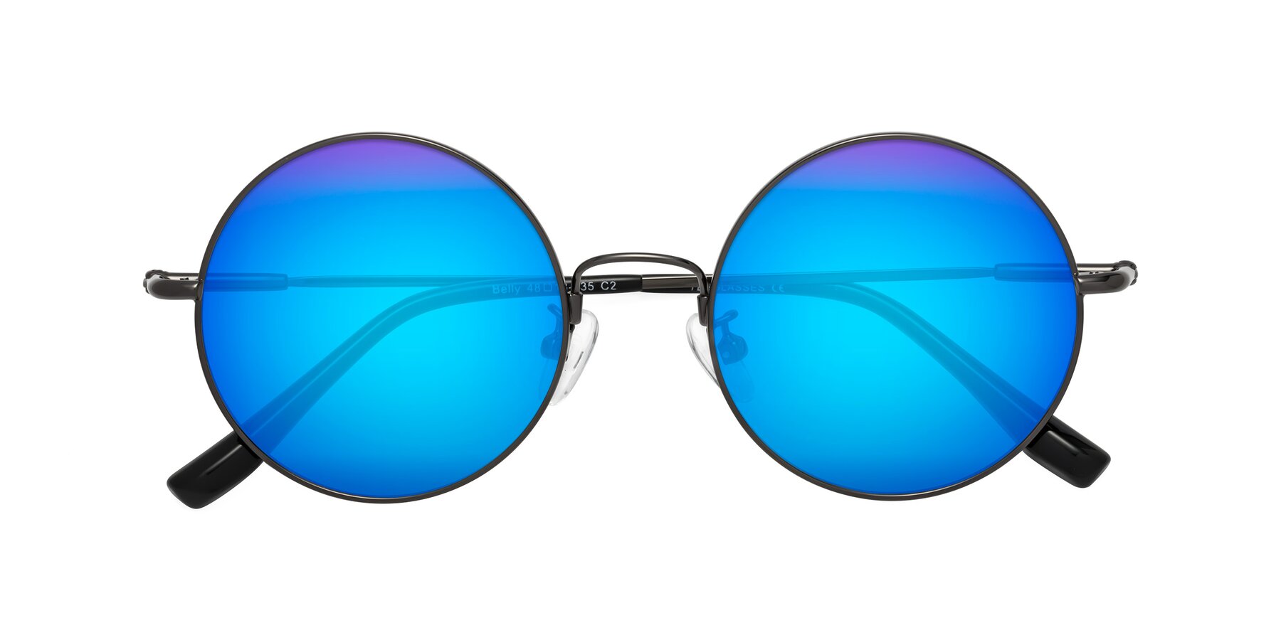 Folded Front of Belly in Gunmetal with Blue Mirrored Lenses