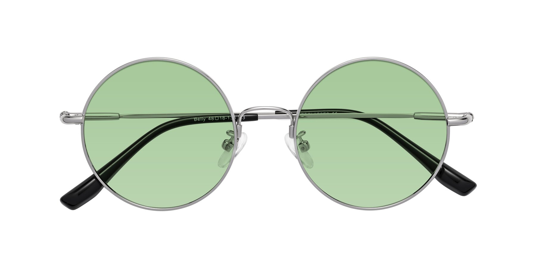 Folded Front of Belly in Silver with Medium Green Tinted Lenses