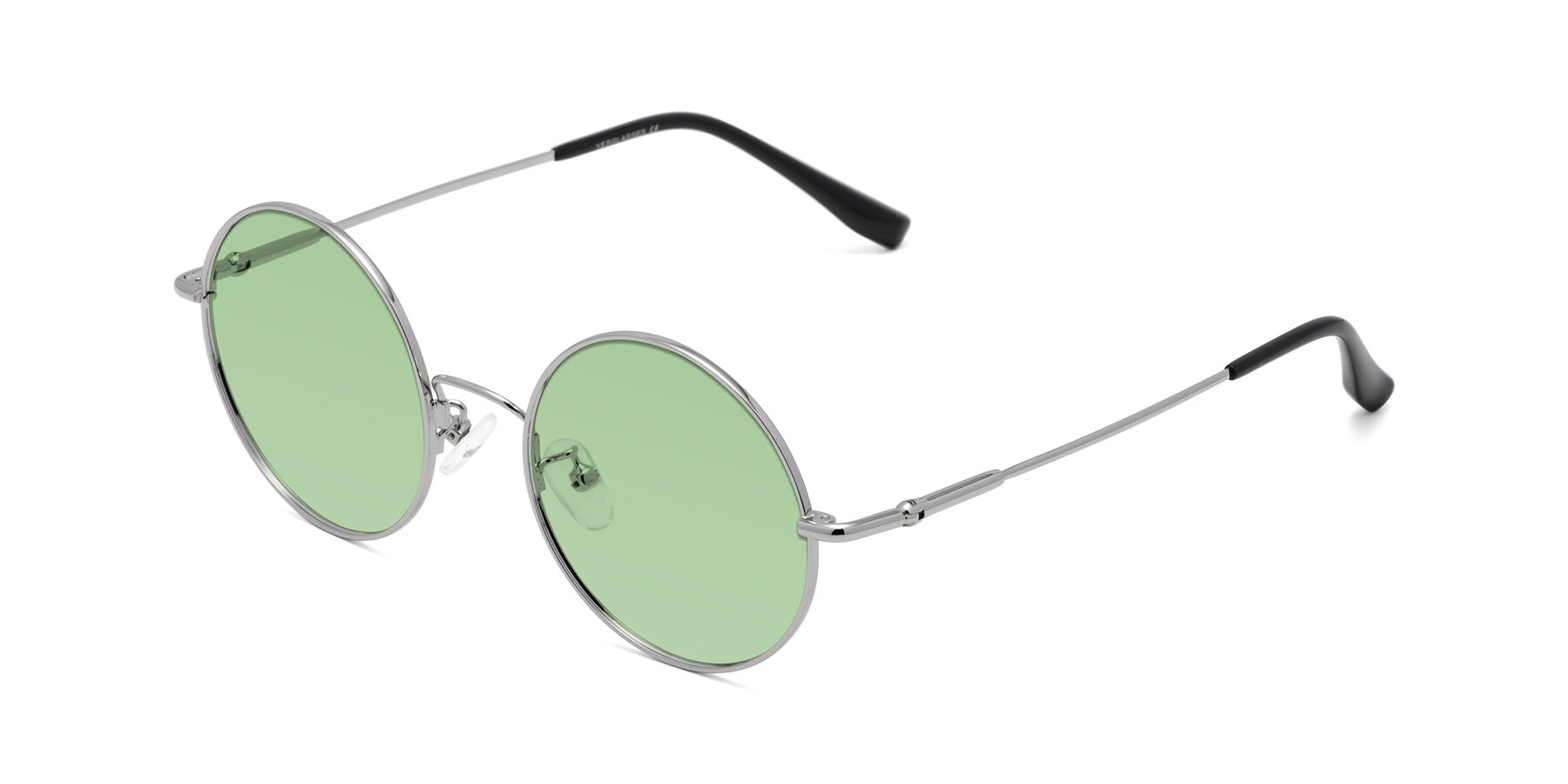 Angle of Belly in Silver with Medium Green Tinted Lenses
