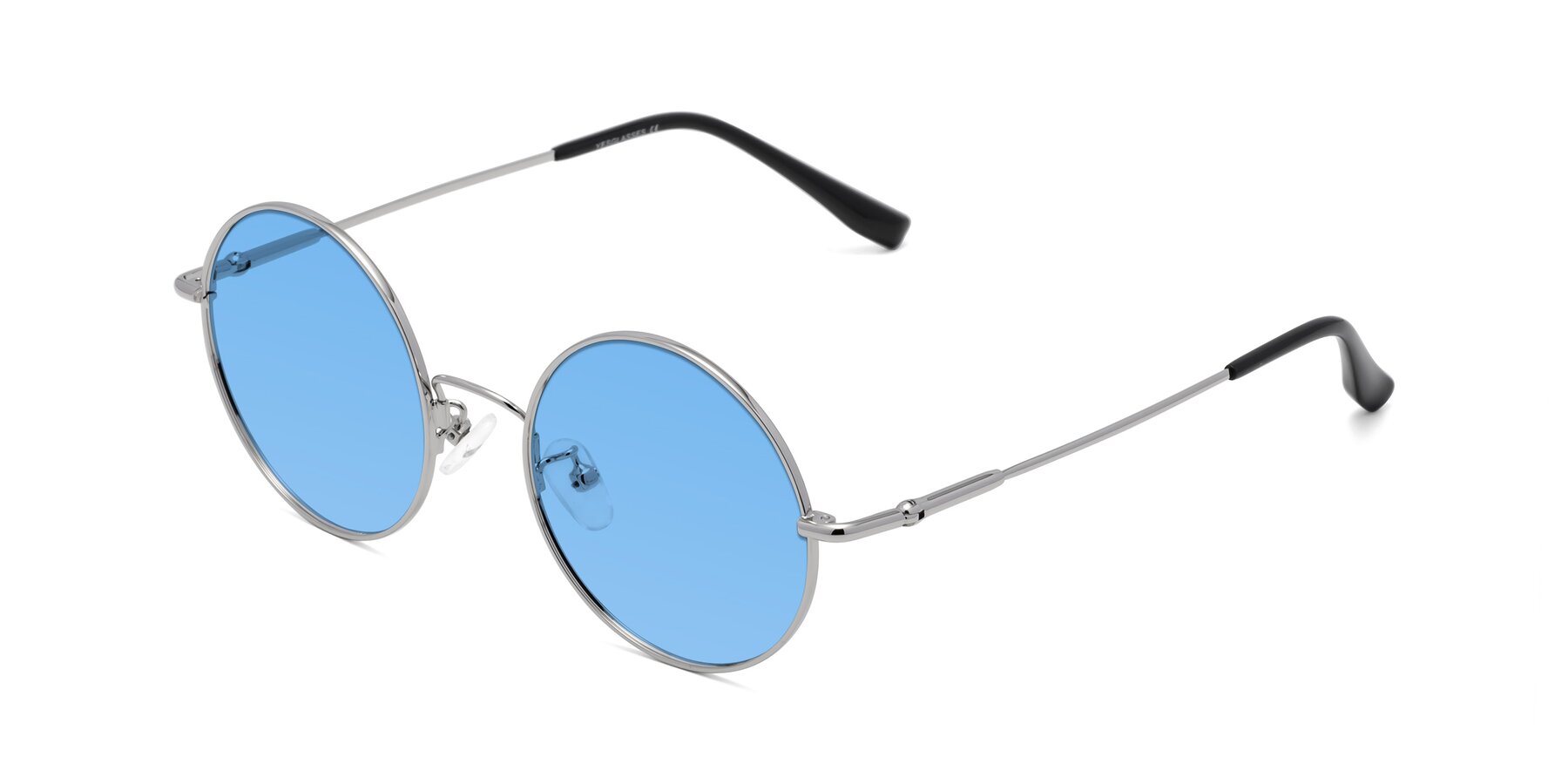 Angle of Belly in Silver with Medium Blue Tinted Lenses