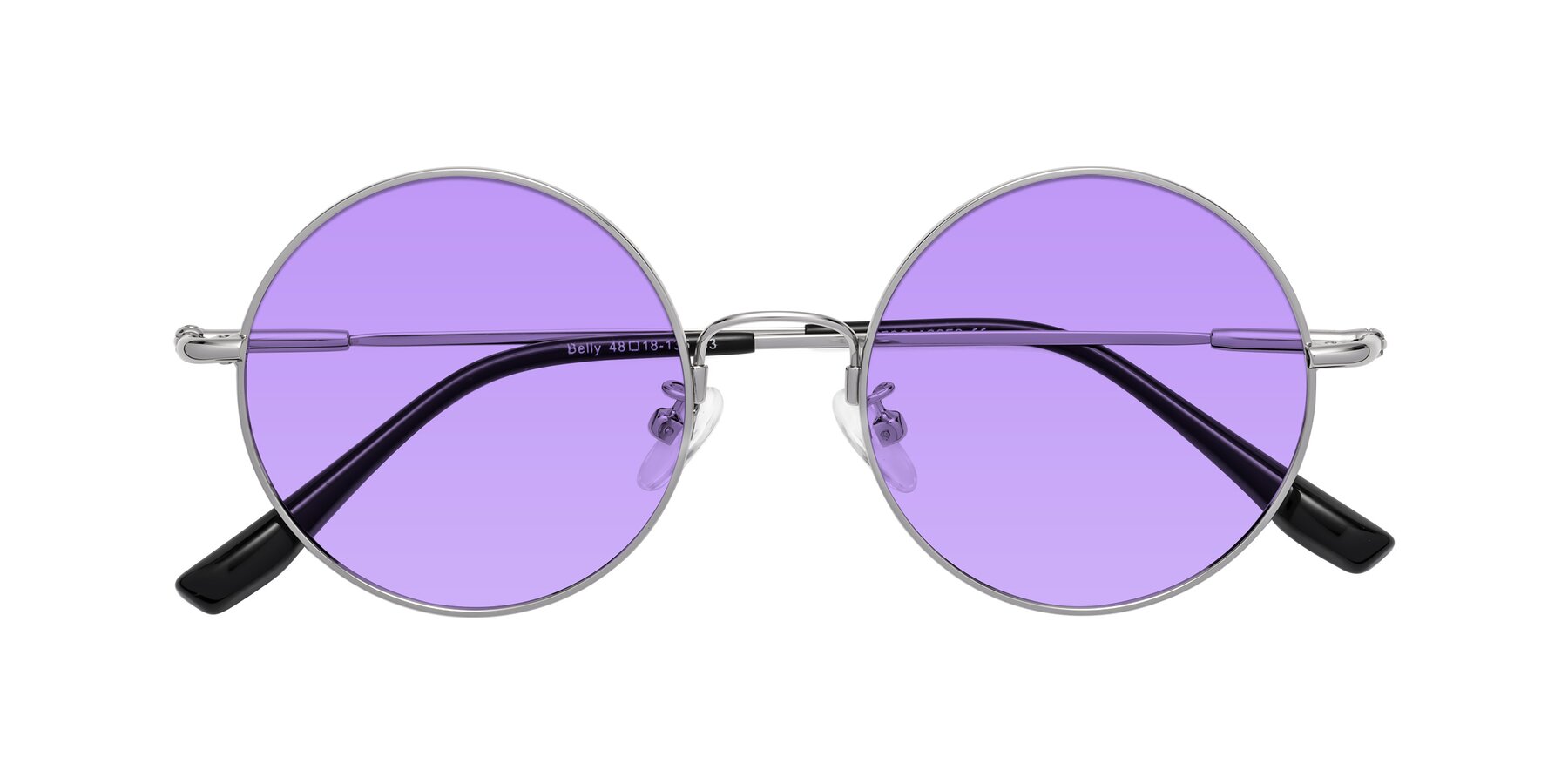 Folded Front of Belly in Silver with Medium Purple Tinted Lenses