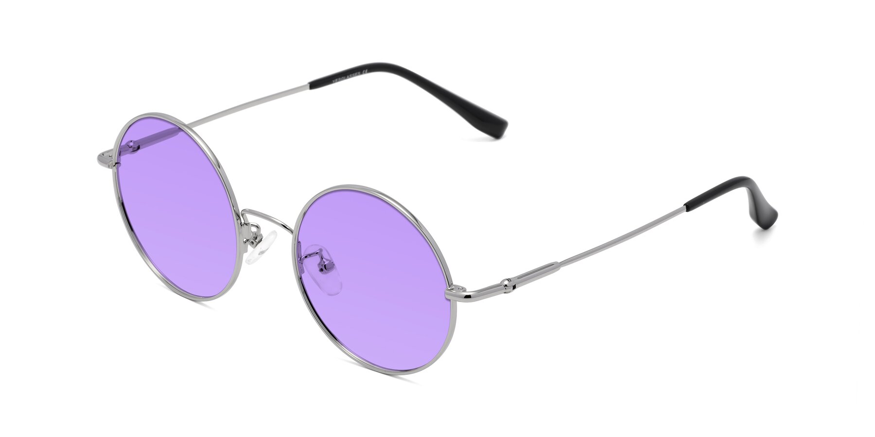 Angle of Belly in Silver with Medium Purple Tinted Lenses