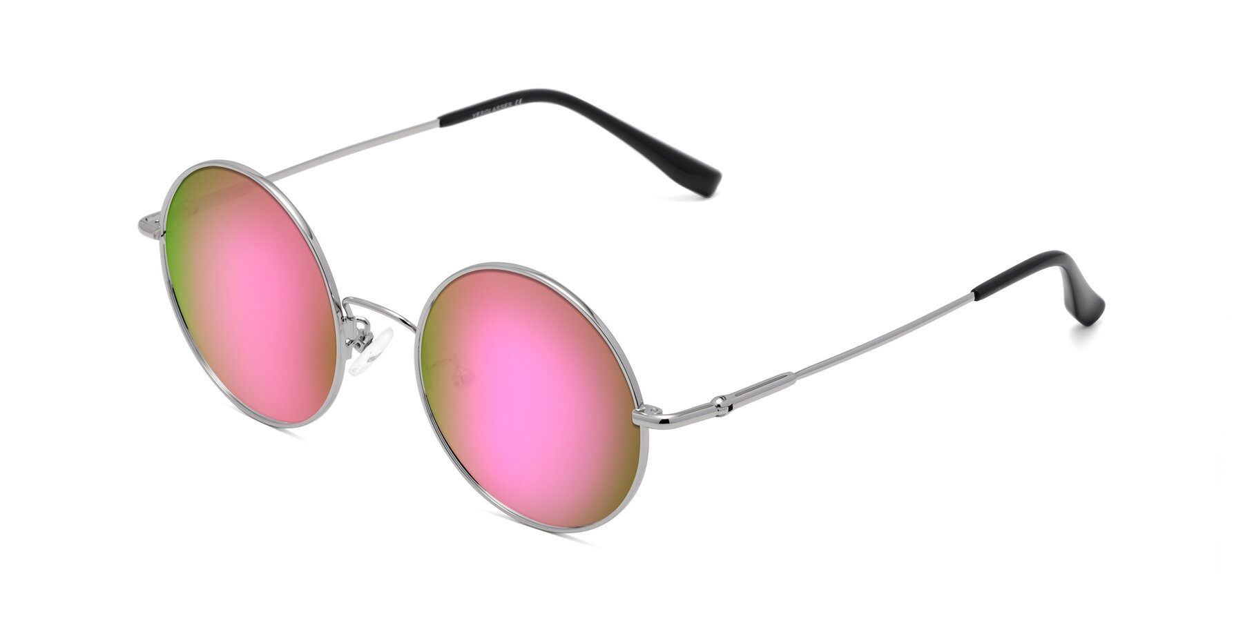 Angle of Belly in Silver with Pink Mirrored Lenses