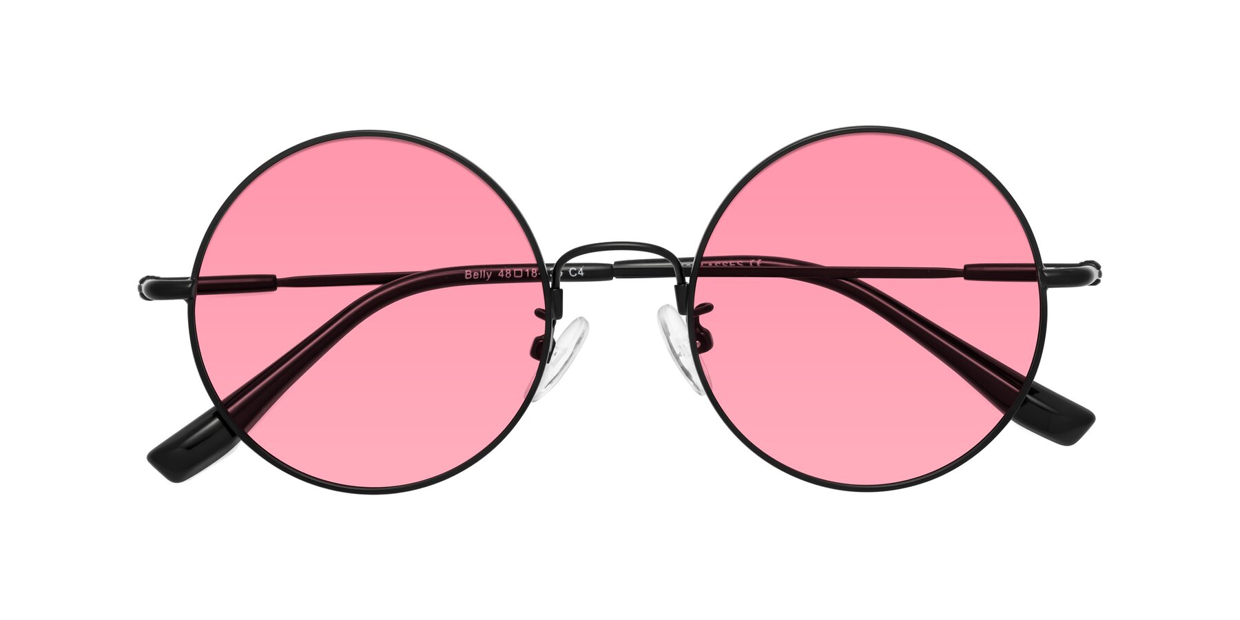 Folded Front of Belly in Black with Pink Tinted Lenses