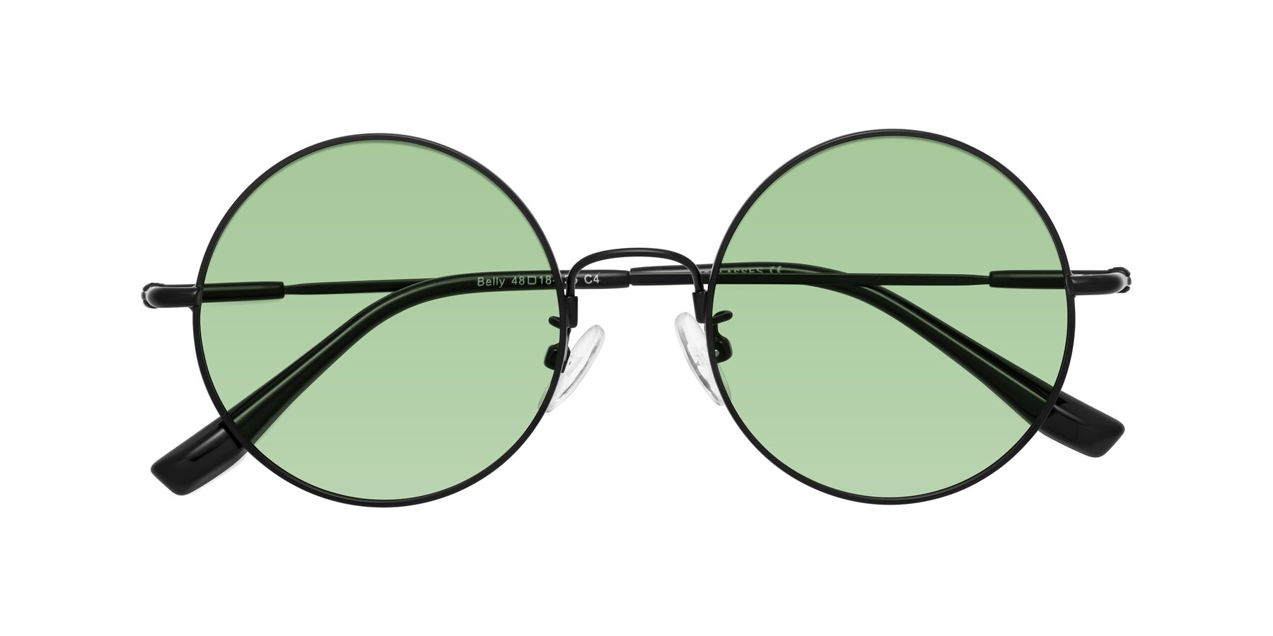 Folded Front of Belly in Black with Medium Green Tinted Lenses