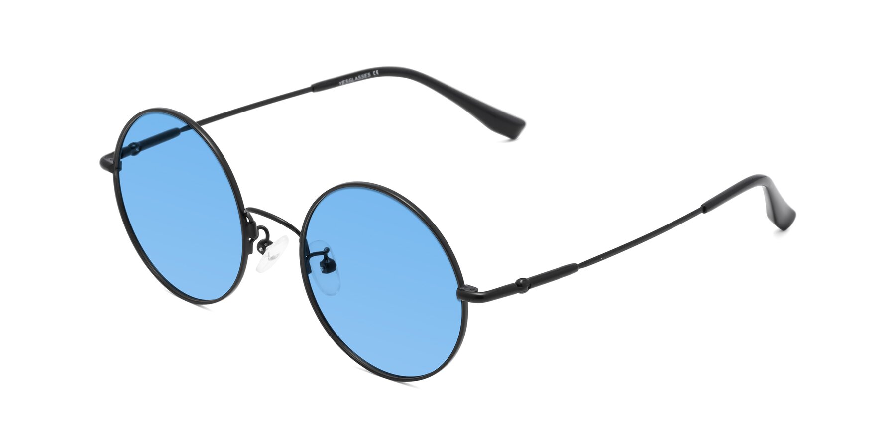 Angle of Belly in Black with Medium Blue Tinted Lenses
