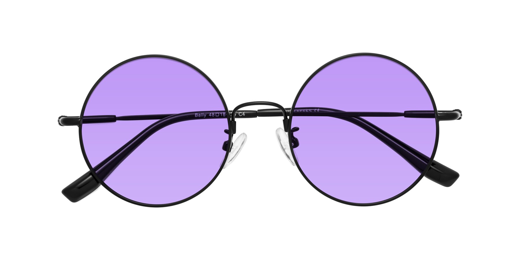 Folded Front of Belly in Black with Medium Purple Tinted Lenses