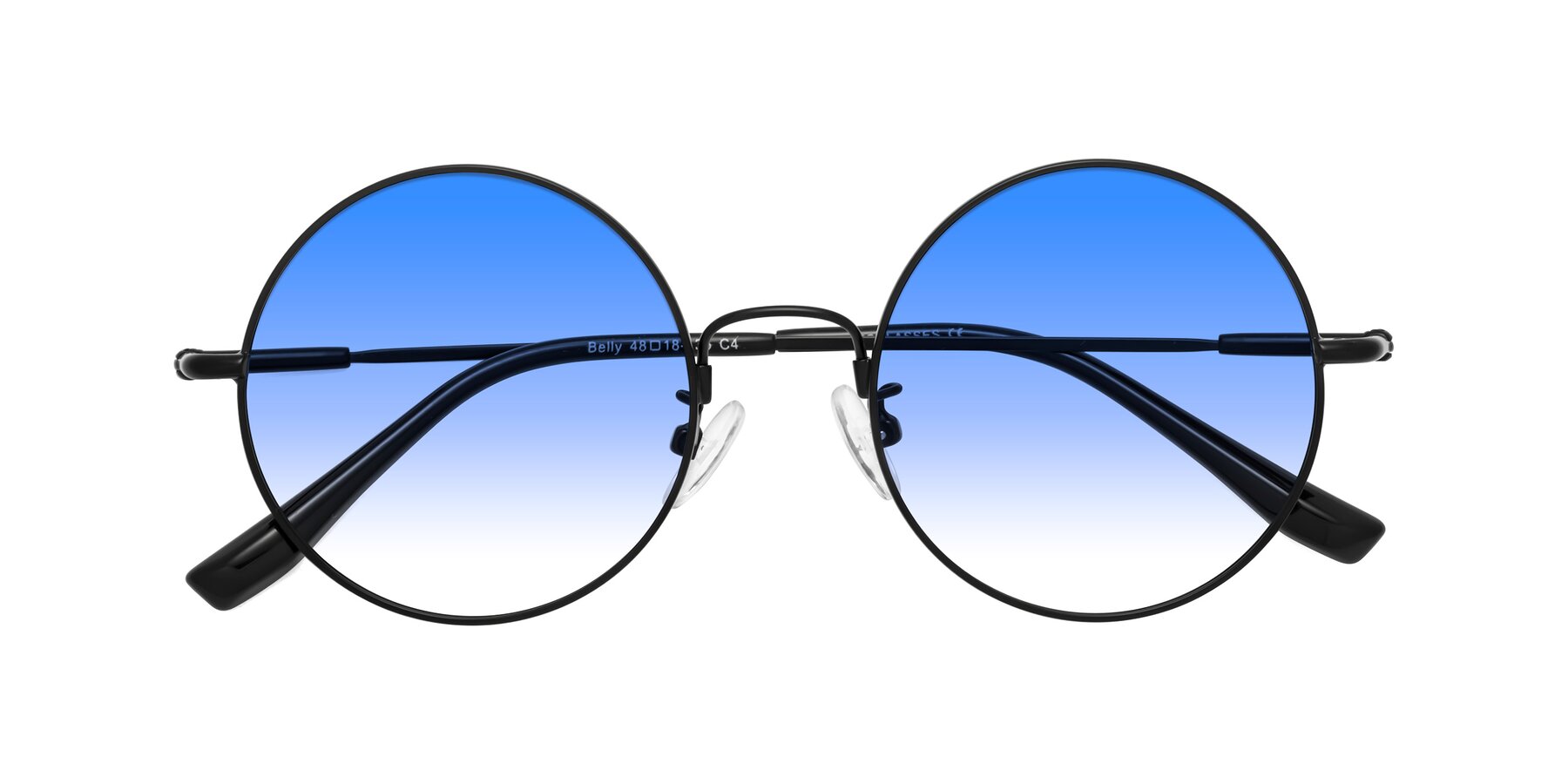 Folded Front of Belly in Black with Blue Gradient Lenses