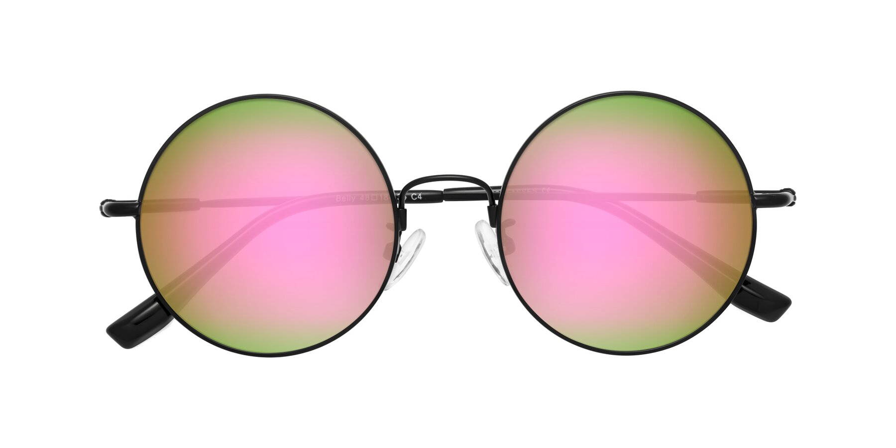 Folded Front of Belly in Black with Pink Mirrored Lenses