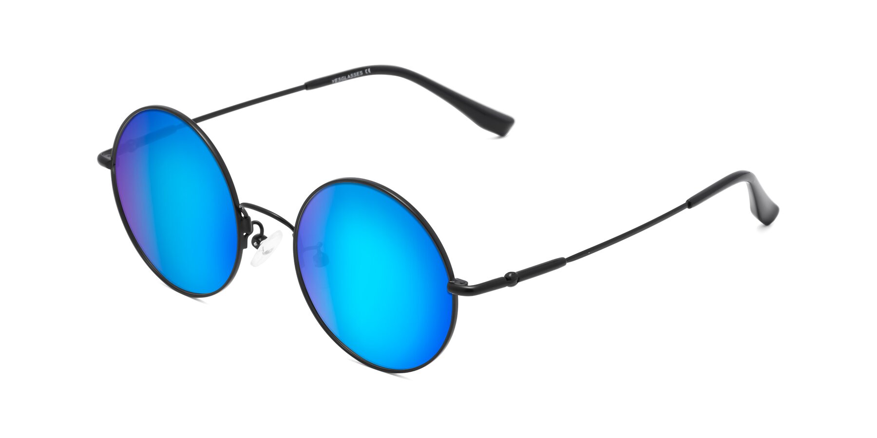 Angle of Belly in Black with Blue Mirrored Lenses