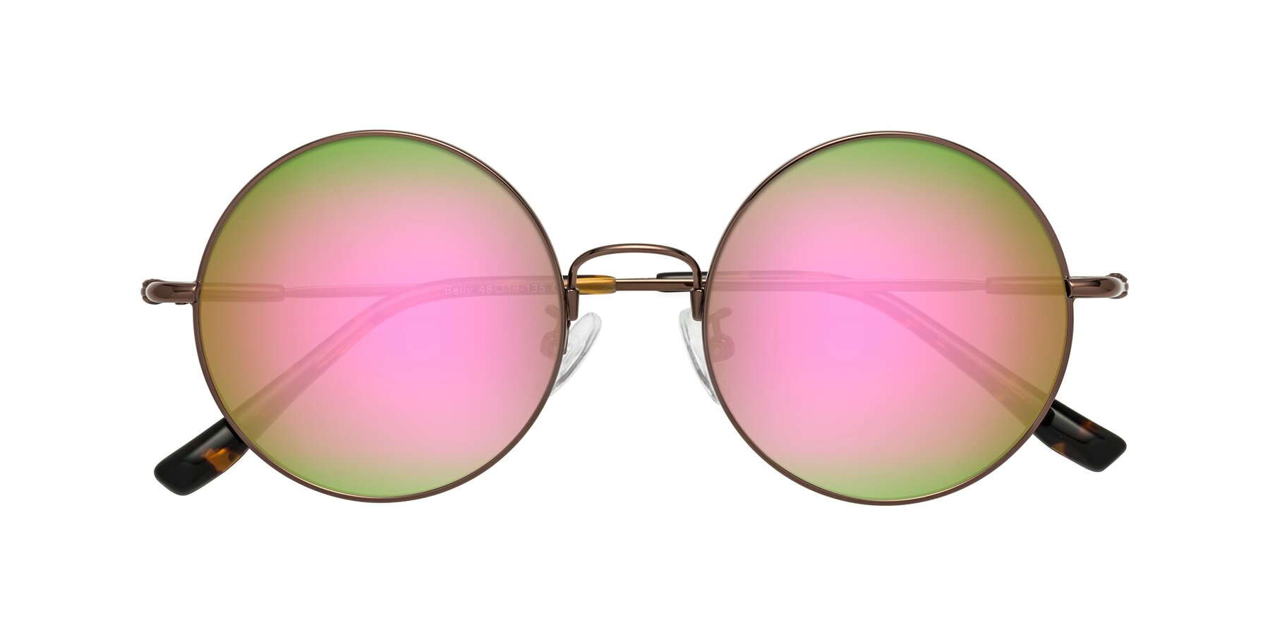 Folded Front of Belly in Coffee with Pink Mirrored Lenses