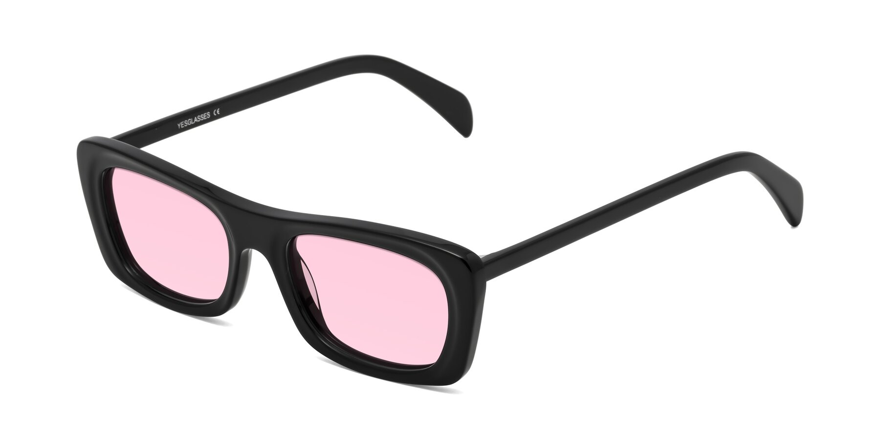 Angle of Figge in Black with Light Pink Tinted Lenses